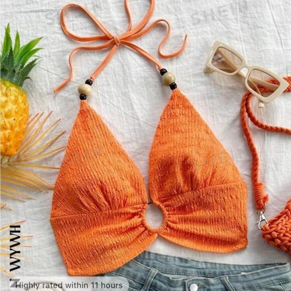 SHEIN Orange Textured Bikini Top - Picture 1 of 1
